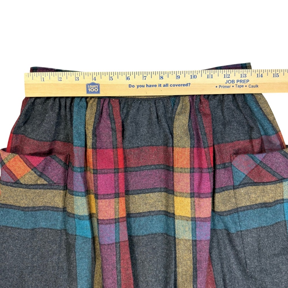 Vintage Dark Academia Mod Twee Plaid Wool Blend Midi Skirt Multi-Color Pockets - Picture 5 of 6